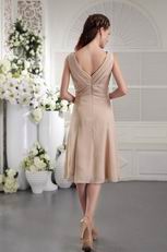 Champagne V-neck Tea-length Bridesmaid Dress Cheap