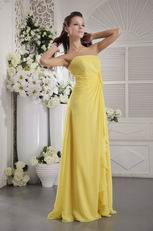 Strapless Long Bridesmaid Dress With Side Hand Made Flowers