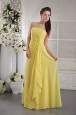 Strapless Long Bridesmaid Dress With Side Hand Made Flowers