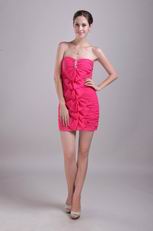 Hot Pink Strapless Mini-length Chiffon Dress Bridesmaid