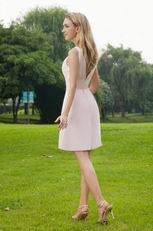 V-neck Pink Chiffon Girl Bridesmaid Dress For 2014 Wedding