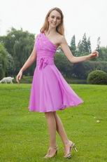 Mallow Chiffon One Shoulder Bridesmaid Dress For Girls