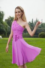 Mallow Chiffon One Shoulder Bridesmaid Dress For Girls