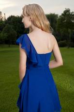 One Shoulder Knee Length Royal Blue Chiffon Bridesmaid Dress