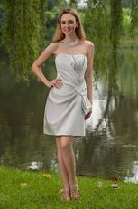 Grey Strapless Mini-length Pleated Bridesmaid Dress Sale