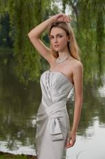 Grey Strapless Mini-length Pleated Bridesmaid Dress Sale