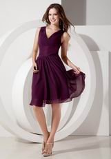 Dark Purple V-neck Wedding Party Dress For 2014 Bridesmaid