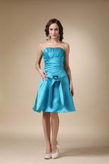 A-line Strapless Knee-length Sky Blue Girls Bridesmaid Dress