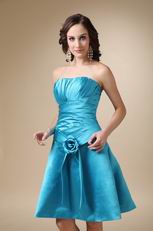 A-line Strapless Knee-length Sky Blue Girls Bridesmaid Dress