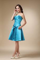 A-line Strapless Knee-length Sky Blue Girls Bridesmaid Dress