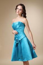 A-line Strapless Knee-length Sky Blue Girls Bridesmaid Dress