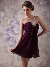 V-Shaped Strapless Purple Short Bridesmaid Dress Cheap