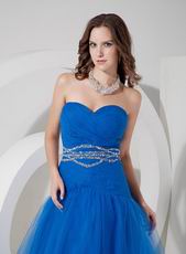 Floor-length Ultramarine Blue Tulle Desiner Prom Dress