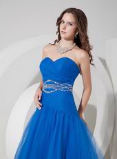 Floor-length Ultramarine Blue Tulle Desiner Prom Dress