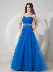 Floor-length Ultramarine Blue Tulle Desiner Prom Dress