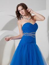 Floor-length Ultramarine Blue Tulle Desiner Prom Dress