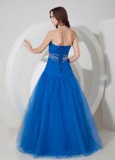Floor-length Ultramarine Blue Tulle Desiner Prom Dress