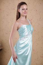 Light Blue One Shoulder Floor Length Skirt Prom Dress