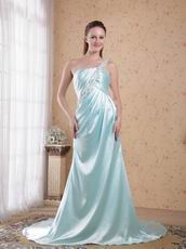 Light Blue One Shoulder Floor Length Skirt Prom Dress