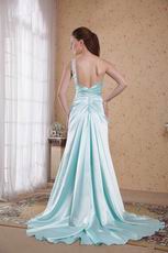 Light Blue One Shoulder Floor Length Skirt Prom Dress
