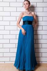 Pretty Strapless Dodger Blue Chiffon Prom Dress With Black Belt