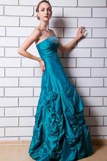 Beautiful Beaded Peacock Blue Taffeta Lady Evening Gown