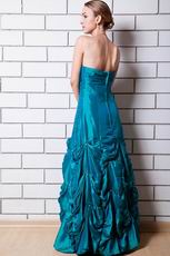 Beautiful Beaded Peacock Blue Taffeta Lady Evening Gown