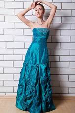 Beautiful Beaded Peacock Blue Taffeta Lady Evening Gown