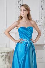 Sweetheart Teal Knee Length Bridesmaid Dress With Belt