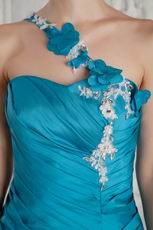 One Shoulder Appliques High Low Mermaid Blue Evening Dress