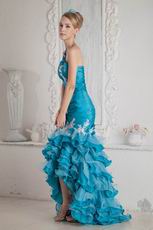 One Shoulder Appliques High Low Mermaid Blue Evening Dress