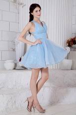 Deep V Neck Baby Blue Sweet 16 Girls Dress By Designer