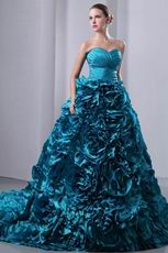 Gorgeous Teal Blue Taffeta Quinceanera Dress With Chapel Train