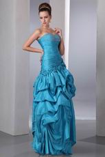 Sweetheart Bubble Corset Back Blue Prom Dress With Flowers