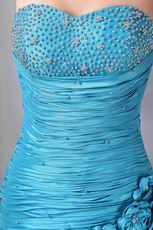 Sweetheart Bubble Corset Back Blue Prom Dress With Flowers