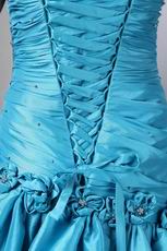 Sweetheart Bubble Corset Back Blue Prom Dress With Flowers