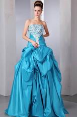 Strapless Appliqued Bodice Blue Skirt Prom Dress Cheap Price