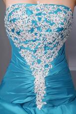 Strapless Appliqued Bodice Blue Skirt Prom Dress Cheap Price