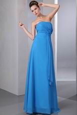 Front Flowers Decorate Dodger Blue Long Bridesmaid Dress