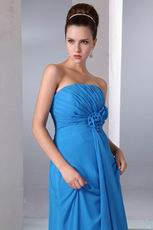 Front Flowers Decorate Dodger Blue Long Bridesmaid Dress