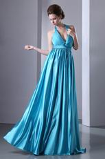 Beautiful Halter Azure Prom Dress A-line Skirt With Front Split