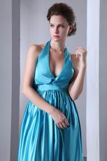 Beautiful Halter Azure Prom Dress A-line Skirt With Front Split