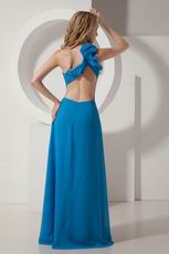 Unique One Shoulder Neck Blue Prom Dresses With A-line Split Skirt