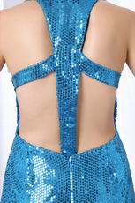 Dodger Blue Sexy Halter Sequin Fabric Cocktail Dress