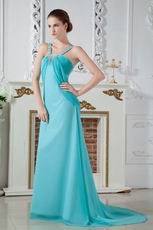 Wholesale Straps V-Neck Turquoise Blue Evening Dress