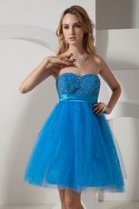 Sweetheart Beaded Blue Graduation Dress For Sale