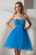 Sweetheart Beaded Blue Graduation Dress For Sale