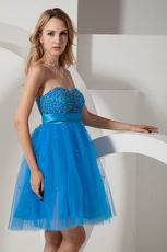 Sweetheart Beaded Blue Graduation Dress For Sale
