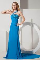 Formal One Shoulder Blue Celebrity Evening Dresses Cheap