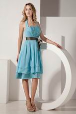 Wholesale Aline Short Light Blue Chiffon Short Prom Dress With Ribbon